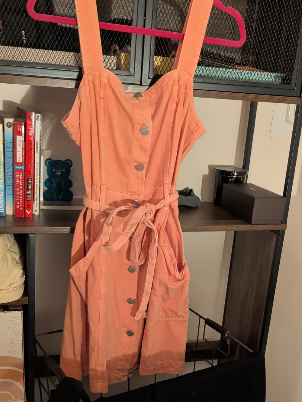 Habitual Coral Button-Front Midi Dress with Tie Waist